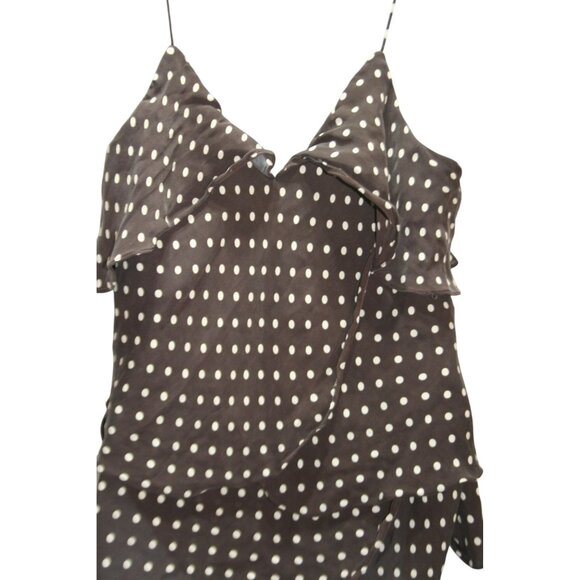 Context Y2K Chocolate Brown Polka Dot 100% Silk Tiered Camisole Top Womens 12 - Picture 2 of 5